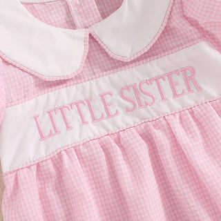 MISOWMNJOY Summer Baby Girl Clothes Princess Sister Matching Outfit Letter Embroidery Doll Collar Short Sleeve Baby Dress Romper