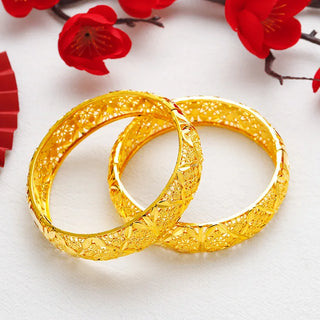 Luxury 24K 9999 Pure Gold real gold Women's Buckle Hollow Grass Bracelet