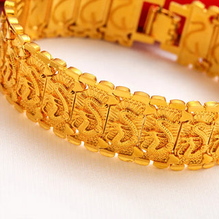 Domineering dragon pattern watch chain for men 24K gold, AU999 ancient gold chain for daily wear, rough retro look handsome