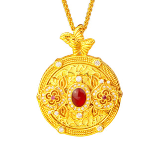 Studded Camellia 24K Gold Compass Pendant