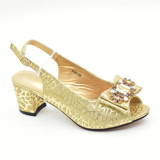New Arrival Shoes and Bags To Match Set Nigeria Party Luxury Gold Color Wedding Italian Shoes Bag Set Decorated with Rhinestone