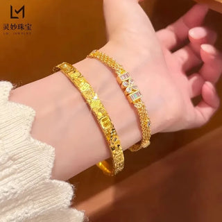 Women's Crushed Ice 24K Gold Blessing Bangle
