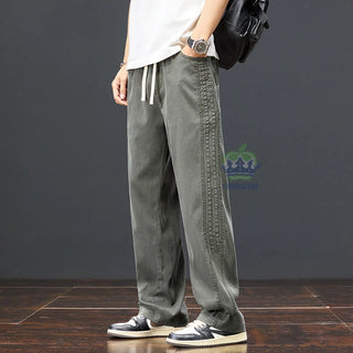 Summer Thin Soft Lyocell Fabric Pants Men Baggy Straight Wide Leg Pants Elastic Waist y2k Jogging Casual Trousers Plus Size 5XL
