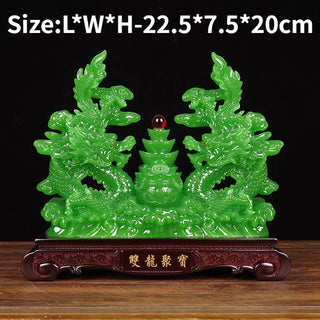 Fengshui Zhaocai Double Dragon Treasure Pot Brings Wealth Green Dragon Decoration Living Room Office Decoration