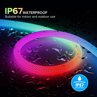 RGB Flexible Neon Light Strip 360° All-Round Lighting IP67 Waterproof Braided Mesh Sleeve Dynamic Flowing Color Changing Effects