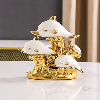 Modern Creative Dolphin Statue Ceramic Accessories Home Bedroom Desk Cabinet Decoration Items Office Cafe Table Sculpture Decor
