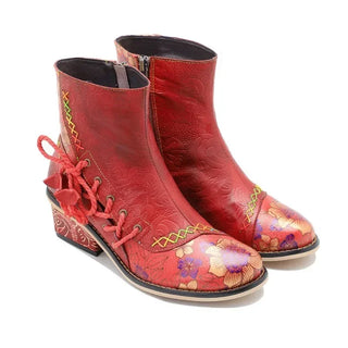 Cowgirl Ethnic Sheepskin Leather Ankle Boots