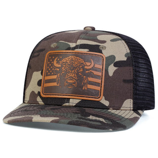 Unisex Brown Flag Bull Head Leather Label Baseball Net Caps Spring and Summer Outdoor Adjustable Casual Hats Sunscreen Hat