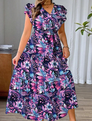 Ladies Floral Print V-Neck Maxi Dress