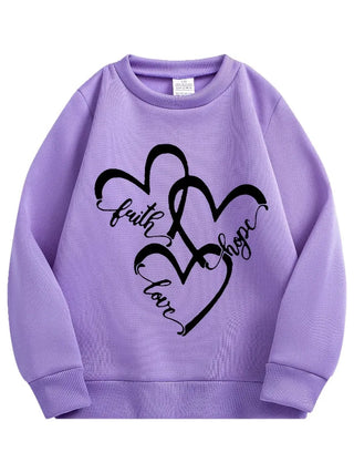 3-piece Set Spring Baby Girls Sweet Sweatshirts Kid Heart Printed Pullover Children Purple Black Pink Long Sleeve T-shirts Top