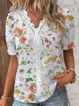 Casual Basic Lace Short Sleeve Blouse
