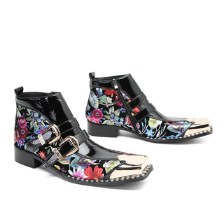 Men's Floral Print Ankle Boots
