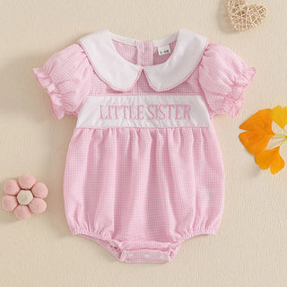 MISOWMNJOY Summer Baby Girl Clothes Princess Sister Matching Outfit Letter Embroidery Doll Collar Short Sleeve Baby Dress Romper