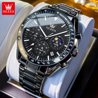 OLEVS Brand New Luxury Rose Gold Quartz Watch Men Stainless Steel Waterproof Luminous Date Moon Phase Chronograph Watches Mens