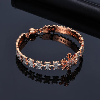 ESKEEM Rose Gold Plated Jewelry Snowflake Bangle Iced Out Cubic Zirconia Bracelets for Women Christmas and New Year Gifts