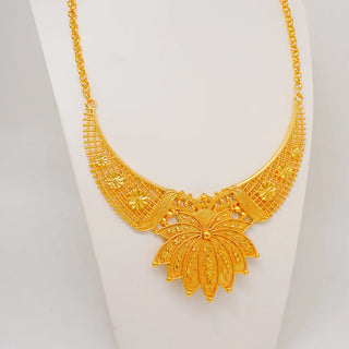 Women's 24K Gold Leaf-Shaped Set (Necklace/Earrings/Bracelet/Ring), AU999 Hammered with textured leaves,symbolizing life's cycle