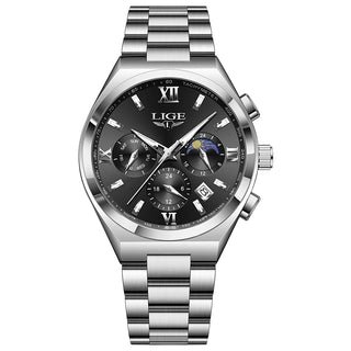 LIGE Luxury Man Watch Waterproof Calendar Business Quartz Wristwatch Fashion Moon Phase Gold Stainless Steel Men Watches Clock