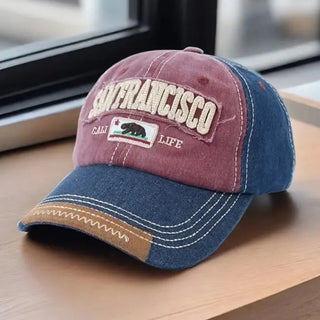 Trendy Distressed Cotton Baseball Cap with Embroidered Lettering - Adjustable Outdoor Headwear