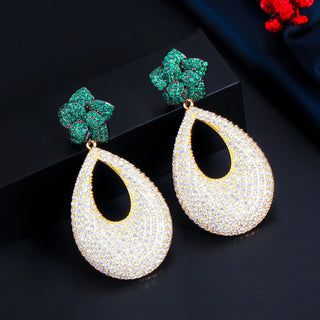 CWWZircons Flower CZ Long Dangle Drop Earrings for Women Bridal Elegant Red Pink Inlay Cubic Zirconia Summer Party Jewelry E0416