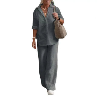 Two-piece Set Women Summer Suit Plus Size Cotton Linen Single-breasted Shirt Trousers Casual Top Wide Leg Pants Loose Outfits