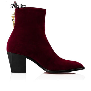 Suede Ankle Boots Gold Chain High Heels Shoes for Men Side Zipper Men Chelsea Boots Genuine Leather Black Red Boots Real Picture