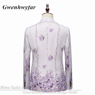 G&N 2023 New Series Men Suits Blazer Beautiful Lilac Purple Floral Pattern Tuxedos 3 Pieces Formal Party Costume Homme Slim Fit