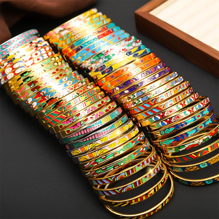 Wholesale Stainless Steel Colorful Enamel Bracelets Bangle for Women, Random Colors,Waterproof and Rust Proof
