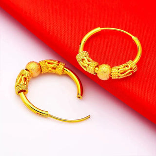 Classic Versatile 9999 24K Real Gold Beaded Earrings Size Earrings with Beaded Rings Earrings Gift for Girlfriend