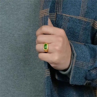 Men's 24K Gold Long Chalcedony Ring