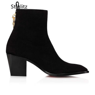 Suede Ankle Boots Gold Chain High Heels Shoes for Men Side Zipper Men Chelsea Boots Genuine Leather Black Red Boots Real Picture