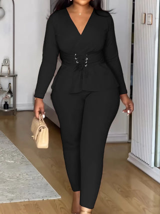 Elegant Casual V-neck 2 Pcs Pants Set