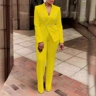 New women's solid colour small pieces of suit long-sleeved jacket trousers suit temperament commuter two-piece suit