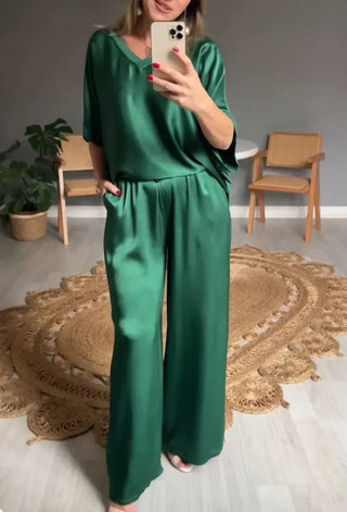Ladies Trendy Satin Pants Suits