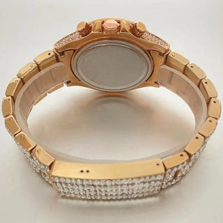 Luxury Iced Diamond Rose Quartz Wristwatch
