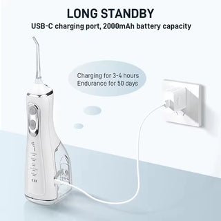 Portable Dental Oral Irrigator Water Flosser USB Rechargeable 4 Nozzles Water Jet 300ml Water Tank Waterproof IPX7 5 Modes