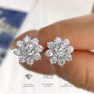 COSYA D VVS1 Moissnaite Earrings For Women 925 Sterling Sliver Plated 18k White Gold Snowflake Stud Ear Wedding Fine Jewelry