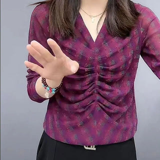 Elegant Diamonds Plaid Bright Silk Blouse