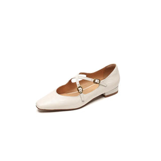 British Women Leather Strap Buckle Flats