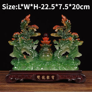 Fengshui Zhaocai Double Dragon Treasure Pot Brings Wealth Green Dragon Decoration Living Room Office Decoration