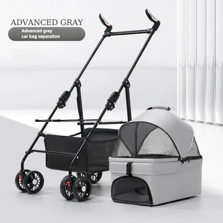3 in 1 Dog Strollers 4 Wheels Folding Pet Stroller with Detachable Carrier  Breathable Visible Mesh Travel Carriers