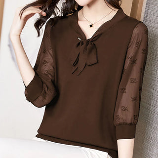 Elegant Drawstring Loose Chiffon Blouse