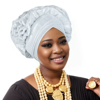 Party Headgear Ruffled Turban Cap for Women African Lady Head Wraps Nigeria Wedding Autogele Headtie