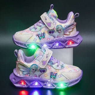 Girls shoes with lights 2024 spring and autumn new mesh breathable and lightweight children's sneakers for small,