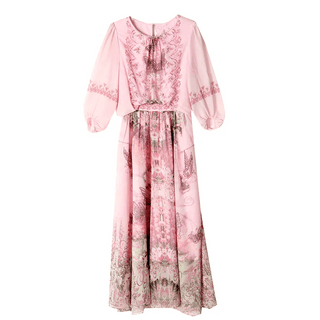 Luxury Vintage Print Silk Evening Holiday Dress - Epictzar Intl.