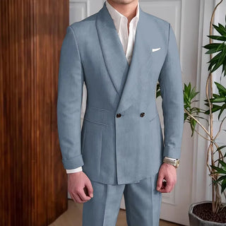 Men's Double-Breasted 2-Pcs Linen Suit
