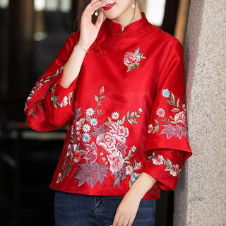 Elegant Retro Loose Embroidery Blouse