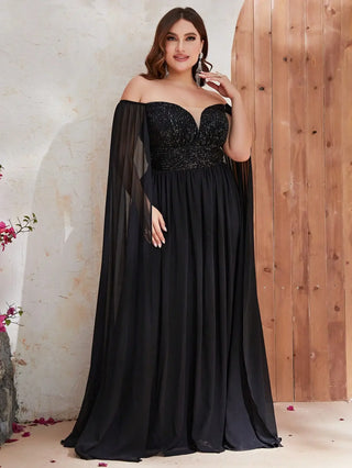 Elegant Cape Sleeve Long Evening Gown