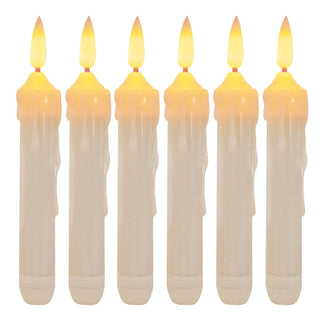 6* Flameless Taper Candle Ivory Battery Operated CandleStick & Flickering Light,Dripless Plastic Led Window Lamp15.5cm for Party