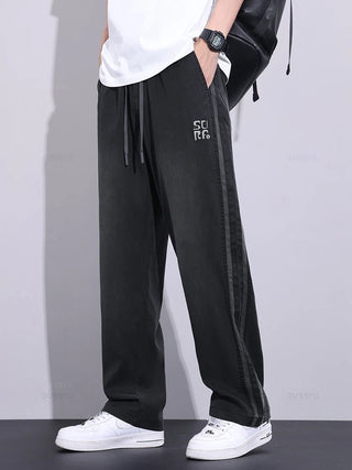 Brand Clothing Summer Thin Soft Lyocell Fabric Jeans Men Loose Wide Leg Pants Elastic Waist Casual Trousers Male Large Size 5XL
