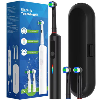 Rotating Electric Toothbrush 3 Modes USB Fast Rechargeable Rotary Electric Toothbrush with Travel Case 2 Brush Heads